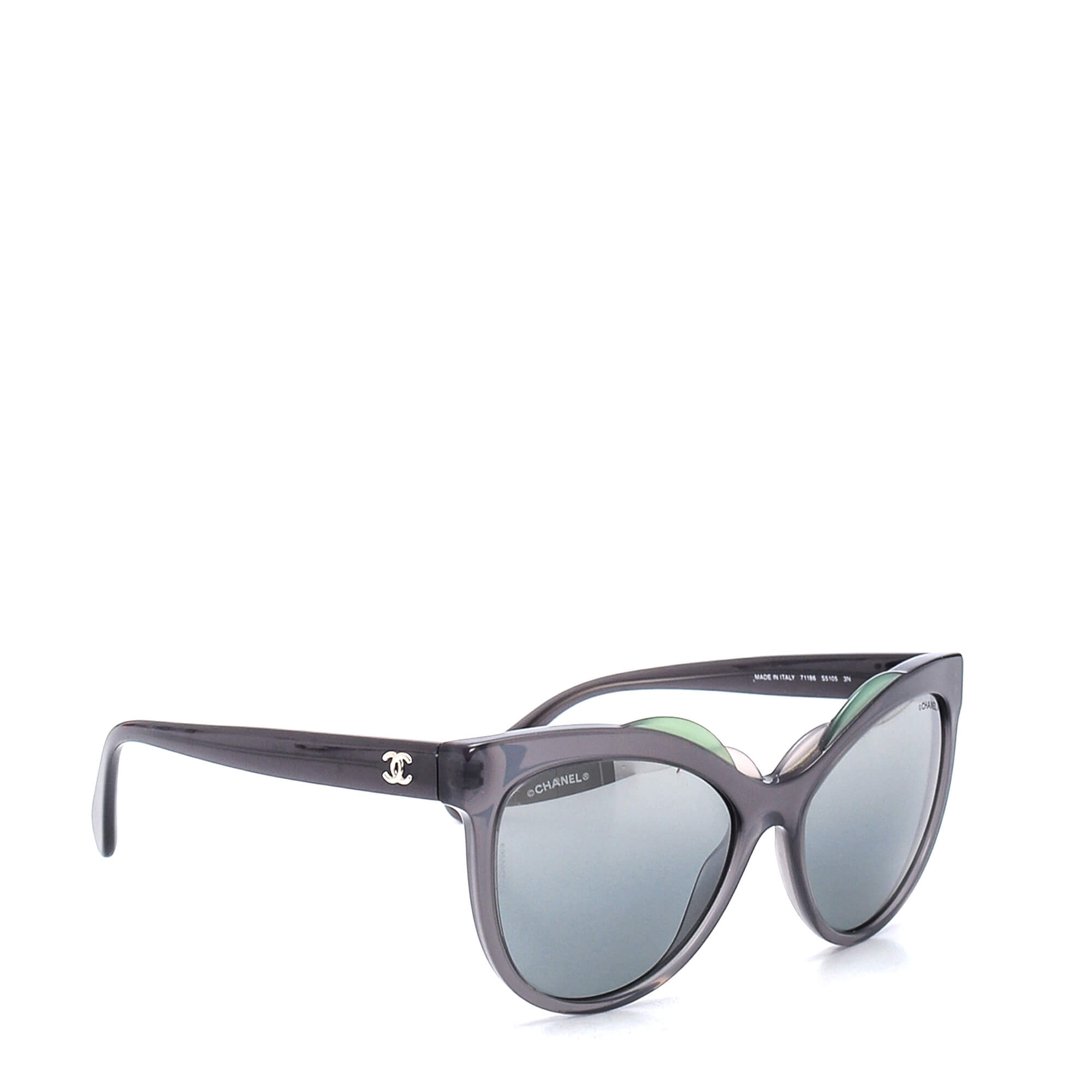 Chanel - Anthracite&Green Acetate Cat Eye Sunglasses
